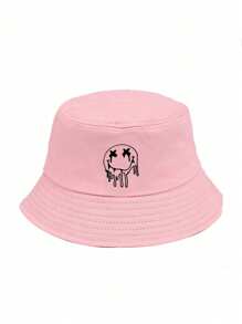 1pc Men's Solid Color Melting Smiling Face Print Bucket Hat, Suitable For Everyday Outdoor Wear In Spring, Summer, And Autumn