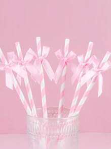 6pcs Bowknot & Stripe Paper Straws, Decorative Accessories For Baby Gender Reveal Party - 6pcs - View 5
