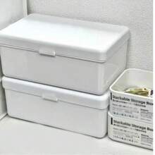 1 pieza Caja de almacenamiento con tapa abatible de plástico blanco, organizador a prueba de polvo para fotos, joyas, lápices labiales y útiles de oficina