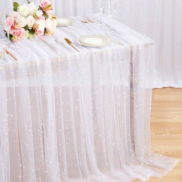 100/200/300cm White Pearl Table Cloth ,Wedding Birthday Table Runner Decor ,Bridal Shower Wedding Arch Veil Lace Table Cover ,Wedding Veil