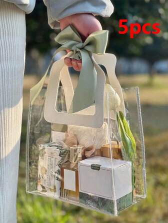 5 pièces Sacs cadeaux en PVC transparent épaissi, sacs fourreau pour cadeaux de mariage, sacs pour transporter des cadeaux, convient pour le shopping, les mariages, les fêtes d'anniversaire, les cadeaux de souvenirs, etc.