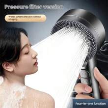 3-Piece Set High Quality Shower Head, 4 Spray Patterns, Silicone Massage Brush Included, 1.5M Stainless Steel Hose, ABS Non-Puncture Wall Bracket Home Bathroom Decor Bathroom Accessories Bathroom Organizer Fall Decor Back To School Storage - Black - View 5