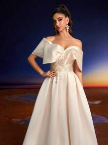 Anymoon Luxury Lace Sequins 3D Floral Decor Formal Evening Gown Suitable For Formal Dances, Parties And Wedding Event,Party Dress,Wedding Guest - Apricot - View 10