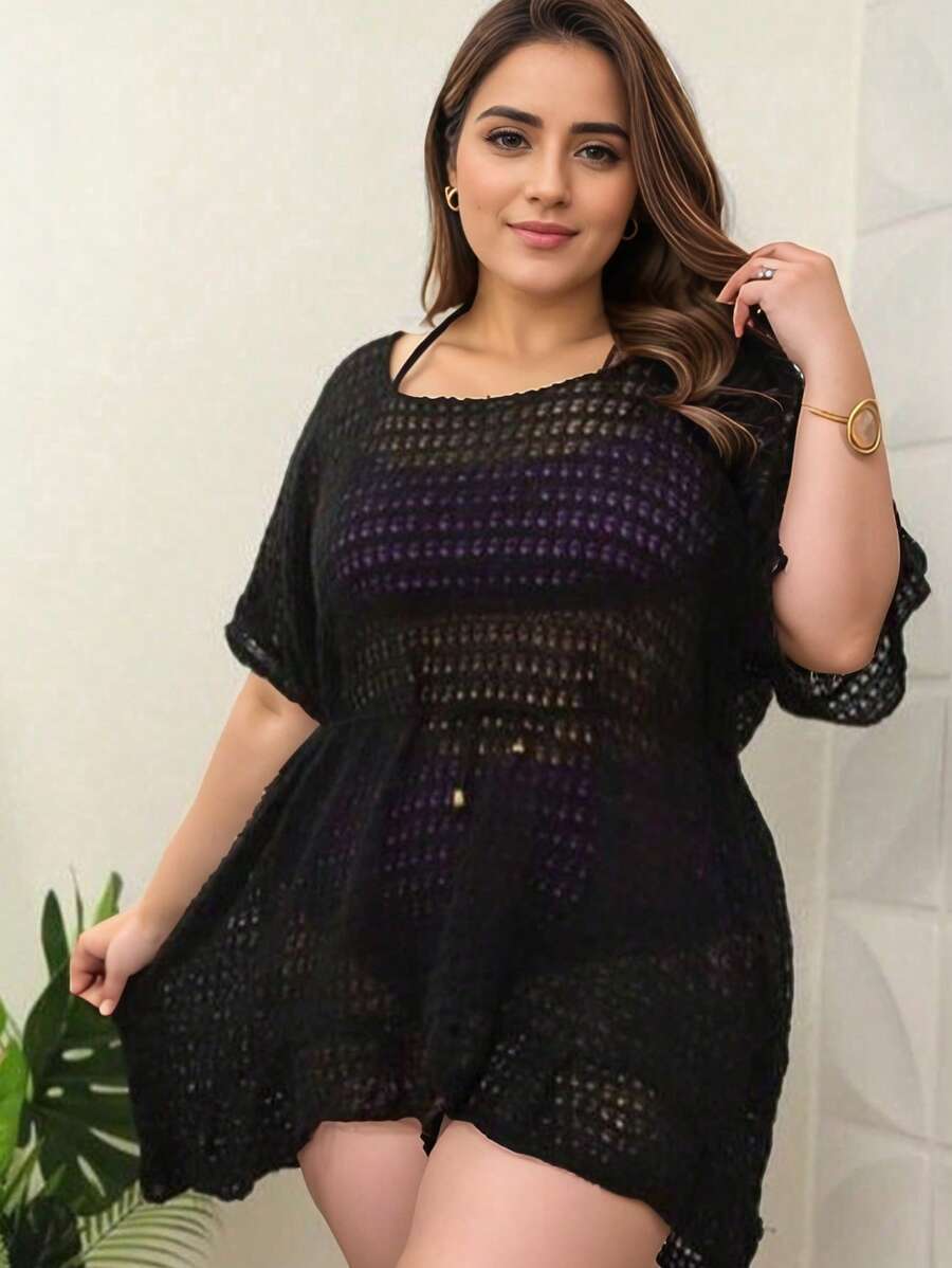Plus Size Cover Ups - 黑色 - 查看 1