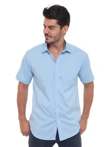 Rand paul Men's Slim Fit Short Sleeve Plain Dress Shirt With Pocket - 淺藍色 - 查看 6