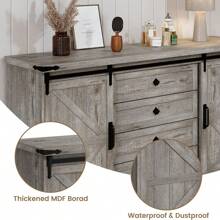 4 Drawer Farmhouse Dresser, 59" Wood Dressers With Sliding Barn Doors, TV Stand With Large Drawers & Bar Handles, Dressers & Chests Of Drawers For Closet, Bedroom,Living Room - Dead Wood Gray - View 4