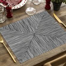 2/4pcs Simple Geometric Square Placemats, Abstract Neutral Style Artwork In Black & White, Blue, And Brown Linen Tablemats, Suitable For Daily Dining Table, Kitchen, Dining Room Decor, Home Decor, Holiday Decor, Tabletop Decor, Outdoor Picnic Decor, And Gifts, 12x16.5 Inches