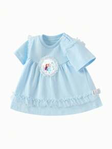 Balabala Balabala Baby Girls' Elsa Dress - Short Sleeve Light Blue With Ruffles - Soft & Comfortable