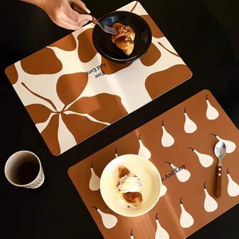 Stylish Fig Pattern PU Placemat, Waterproof, Oil-Proof, Heat-Resistant Dining Table Mat