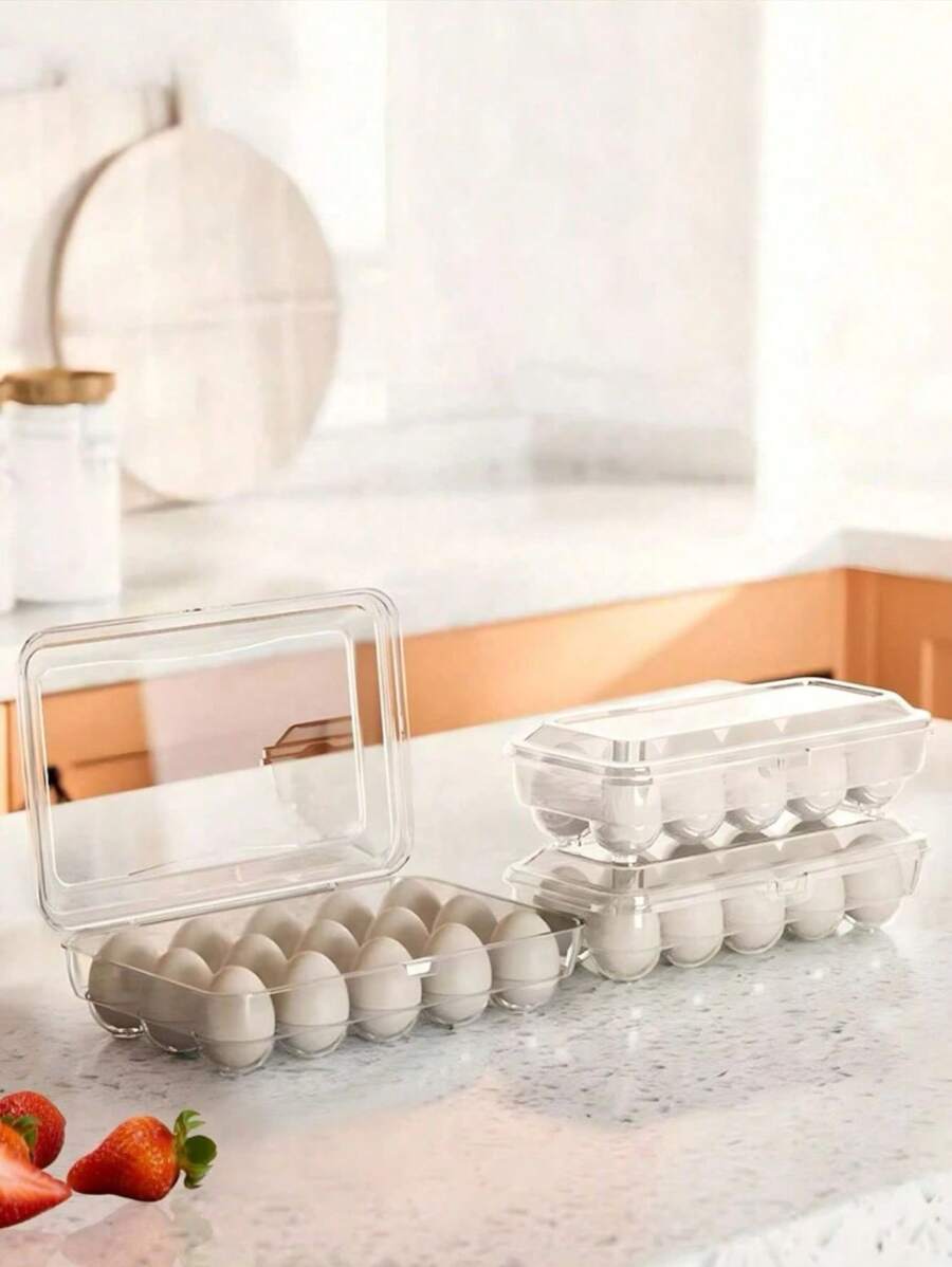 1pc Refrigerator Egg Box, Food Preservation Box For Kitchen, Creative Egg Box, Transparent Storage Box, Frozen Dumplings Box, Kitchen Supplies, For Easter, For Easter Day, Egg Storage Trays - Clear - View 1