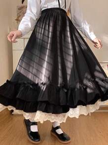 1pc Vintage Floral Lace Lolita High Waist Skirt, Preppy Aesthetic For Pairing With Shirts/T-Shirts Halloween - 彩色 - 查看 5
