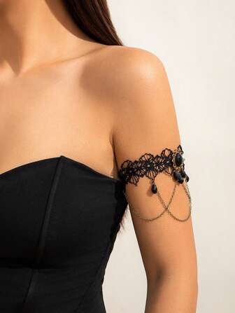  1st vintage gotisk spetsarmskedja, teardrop tofs flerlagers armbandskedja Lämplig för kvinnors dagliga klädsel, dansbollsfestklänning