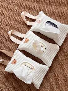 Minimalist Solid Color Car Tissue Box, Waterproof Tissue Paper Holder, Baby Stroller Tissue Hanging Bag, Embroidered Design