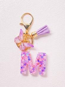 1pc A-Z English Letter Creative Keychain, Kids Backpack Accessories, Butterfly Letter Pendant Keychain For Girls, Bag Charm - Purple - View 15
