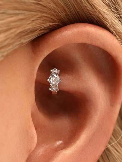 1 szt. kółek do chrząstki z cyrkoniami ze srebra próby 925, kółko Rook, kółko Conch, kolczyk w kształcie koła, odpowiednie dla kobiet i mężczyzn do noszenia na co dzień, sprzedawane jako 1 sztuka (nie para)