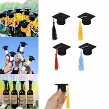 25 piezas Mini gorros de graduación con borlas, utilería para fotos de graduación, decoraciones de mini sombrero de graduación 2025, adecuado para decoración de fiesta de graduación, accesorios para ceremonia de grado, decoración de rollo y botella de vino para fiesta - Multicolor - Ver 4