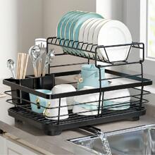 NetHong 1/2 Tier Dish Drainer Rack Cutlery Holder Plate Rack Kitchen Sink With Drip Tray Kitchen Organization - Black 2 - View 2
