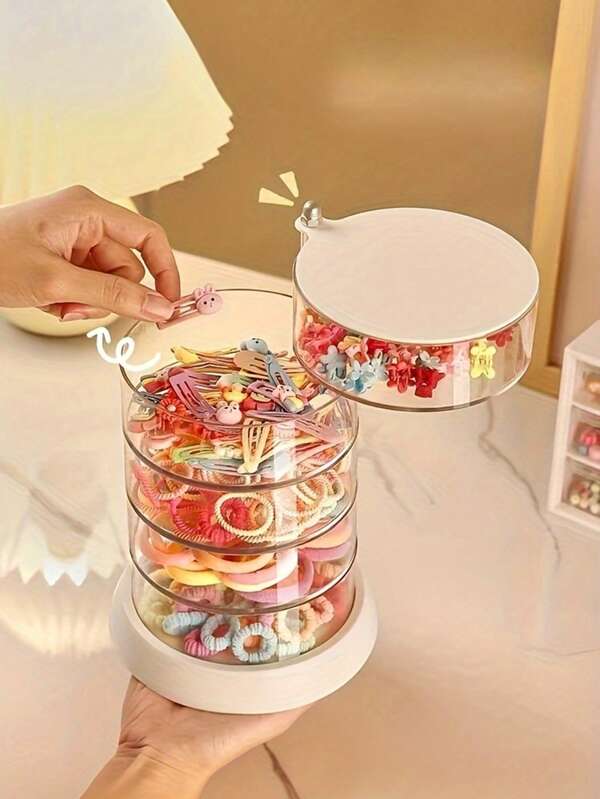 360-Degree Rotating Makeup Storage Box, Creative Office Accessory Organizer, Suitable For Hair Accessories, Jewelry, And Cosmetics, With Multiple Layers Of Dividers For Storing Hairpins And Jewelry-Essential Accessory