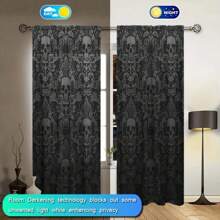 2pcs Skull Print Art Deco Curtains Enhance The Home Style And Are Suitable For Artistic Home Window Decoration In Living Room, Bedroom, Shower Room, Balcony