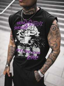 Men's Summer Y2K Style Multi-Element Letter Print High-Quality Inkjet Soft & Breathable Fashionable Versatile Crew Neck Tank Top - Multicolor - View 1