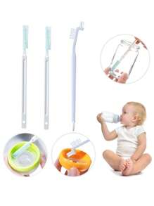 Set de 3 cepillos de limpieza para biberones de bebé, cepillo para taza de leche recién nacido, cepillo pequeño para lavar botellas de leche - 3 piezas - Ver 3