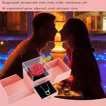 High End Pink Eternal Flower Gift Box, Circle Interlocking Pendant Necklace, Suitable For Valentine's Day, Mother's Day, Anniversaries, Birthdays. Give Your Love To Her, One Gift Is A Surprise
