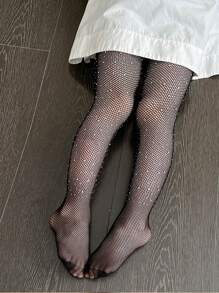 1 Paar Kindersommer-Strumpfhosen, Netzstrumpf mit Strass, ultraleichte atmungsaktive Leggings für den Sommer, Mädchen Seidestrümpfe für Frühling und Sommer, dünne Stile, Mädchen Hosen glänzend und funkelnd mit Diamanten