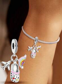 1PC 925 Sterling Silver Rainbow Airplane Hole Shoes Pendant Suitable For Bracelets DIY Women's Jewelry
