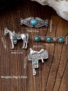 4 Stücke/Set Vintage Boho-Stil Broschen - Westlicher Türkis-Stil, Modezubehör, geeignet für Hüte und Freizeitkleidung - Cowboyhut, Blitz, Herz, Kaktus, Kreuz, Pferdekopf, Stierkopf Design Broschen Kleider Accessoires Pin für Kleidung Tasche Rucksack für Schule Büro Accessoires Hemden Jacken Schmuck Halloween Kleidung Pin Lustig Süß Lehrertag Geschenke Halloween Accessoires Kostümzubehör Taschencharms Weihnachten - Verschiedenfarbig - Übersicht 4