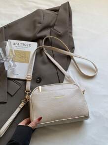 Bolso bandolera con relieve tipo litchi vintage, bolso de hombro de PU retro, bolso y monedero a juego para mujer