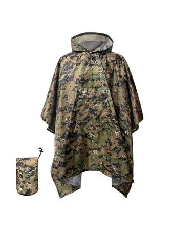Camouflage Waterproof Rain Poncho, Portable Reusable Hooded Rain Jacket Suitable For Men And Women