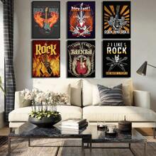 Set Of 1/3 Pcs Pop Rock Music Wall Arts Posters Witty Rock And Roll Guitar Design Pictures Canvas Printing Posters Bar Living Room Bedroom Home Decoration Unframed-Style ,Wall Art With Frame