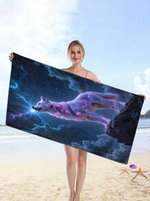 1 件玫瑰狼图案沙滩巾，超强吸水速干游泳巾，轻盈柔软的沙滩毯，适合海滩、游泳、户外、露营、旅行，是理想的海滩必备品，是送给家人和朋友的夏季旅行、假期浴室装饰的绝佳礼物