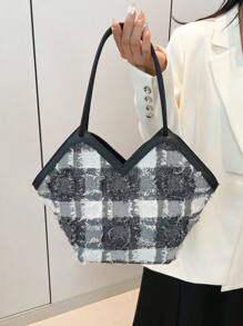 Women Fashion Solid Color Over-The-Shoulder Tote Bag With Free Scarf - View 4