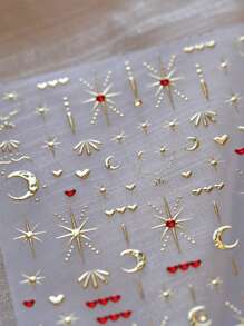 1片金色/红色美甲贴纸，女士美甲装饰，5D星星美甲贴纸，自粘美甲饰品，心形/月亮美甲贴纸，美甲用品，美甲贴纸 - 彩色 - 查看 2