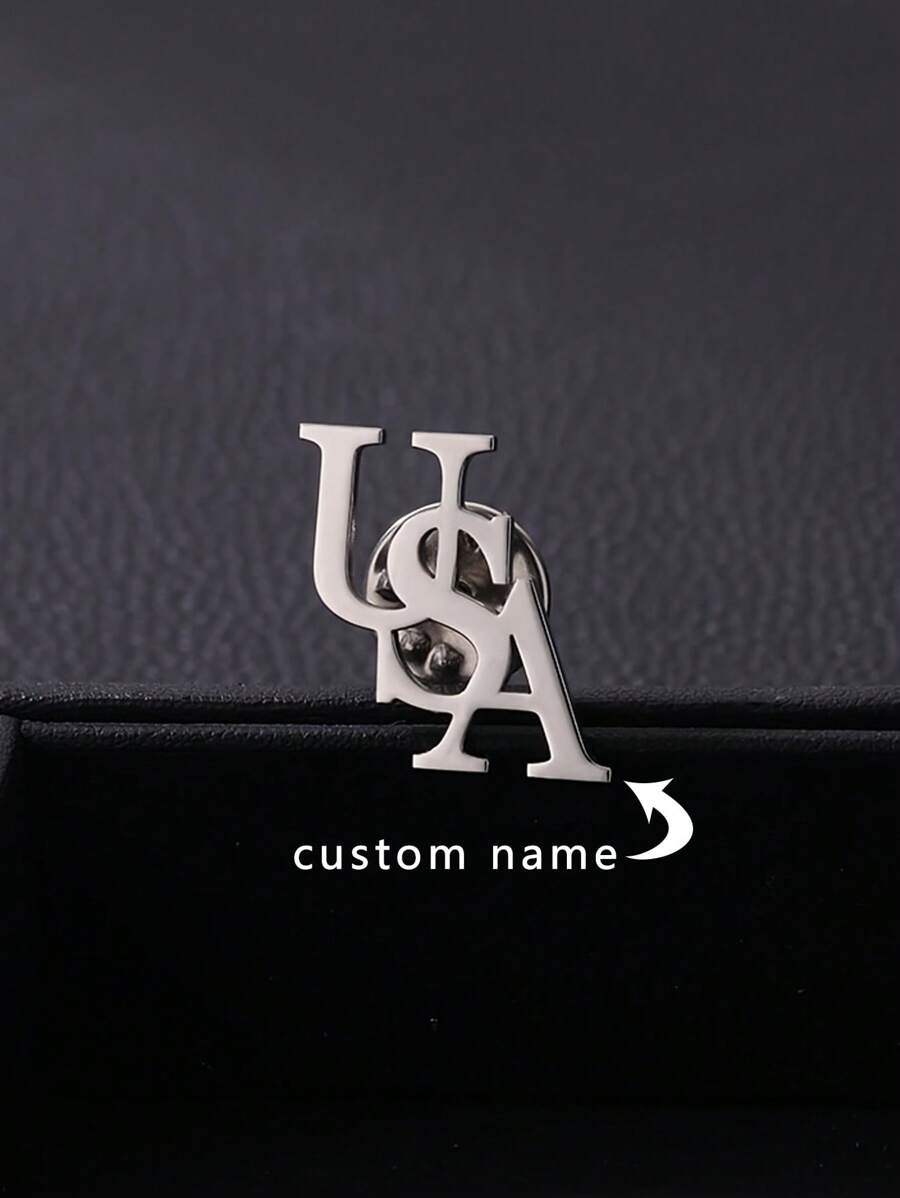1 pieza Broche con iniciales y abreviatura personalizada para mujeres y hombres, broche de traje de acero inoxidable personalizado, joyería unisex, regalo de Navidad para novio o esposo - Multicolor - Ver 1