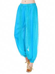 Women's Adult Dance Costume Sequin Loose Pants, Belly Dance Shiny Chiffon Harem Pants, Stage Performance Dance Practice Trousers - Multicolor - View 15