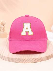 1pc Girl Letter 26 Printed Baseball Cap, Deep Pink, Sun-Protection, Suitable For School Activities And Holiday Gifts, Spring/Summer - Hot Pink - View 3