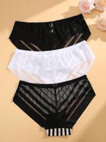 3pcs/Set Women Lace Patchwork Seamless Simple & Comfy Bikini Panties - Multicolor - View 2