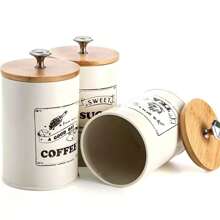 Bamboo Lid Sealed Coffee Sugar Tea Storage Jar Set 3-Piece Creative Sealed Moisture-Proof Kitchen Sealed Jar Back To School