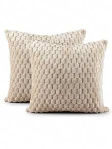 Kit Of 2 Cushion Covers 45cmx45cm Velvety In Soft Decorative Plush With Zipper - Vainilla - Ver 1