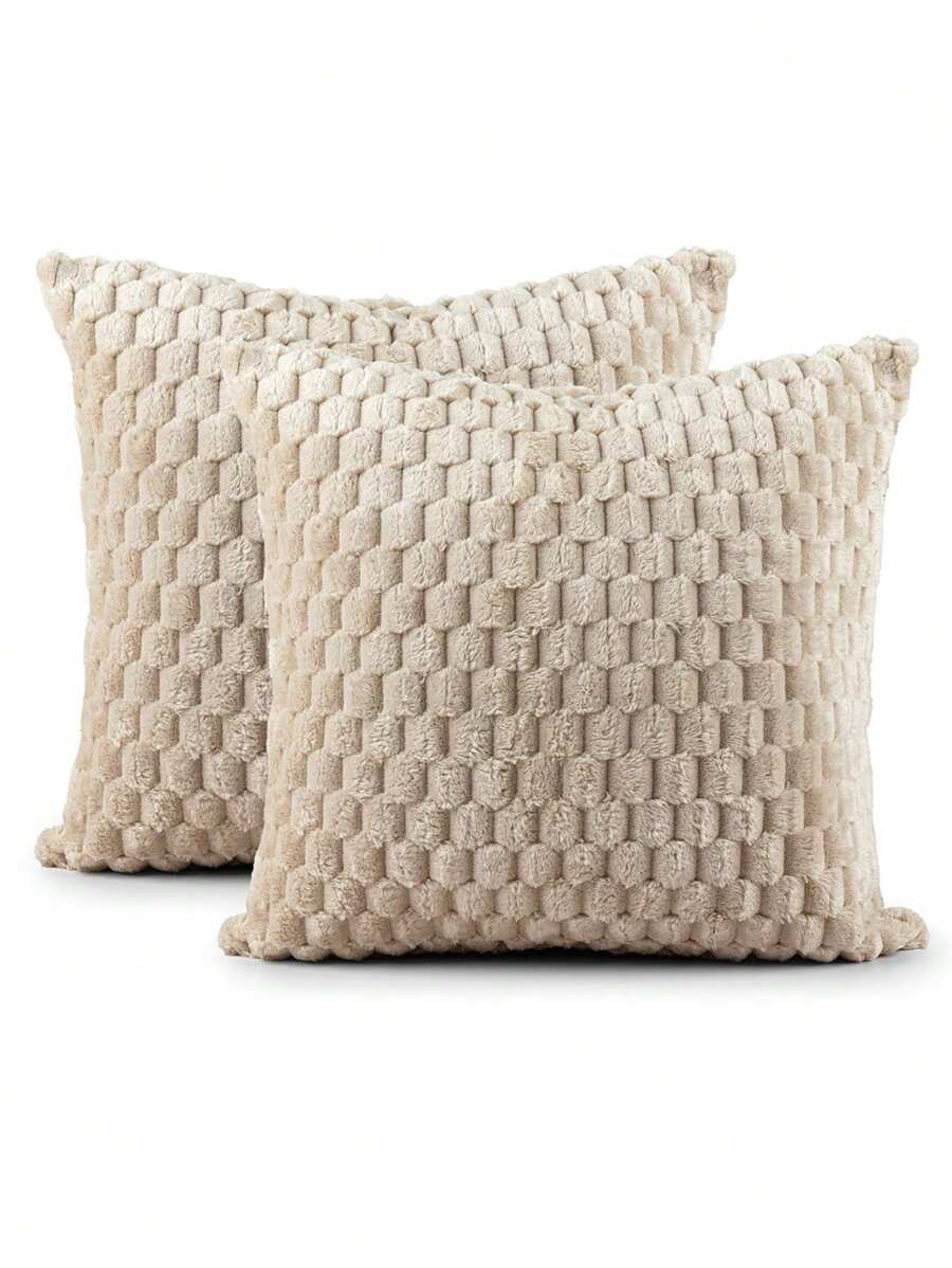 Kit Of 2 Cushion Covers 45cmx45cm Velvety In Soft Decorative Plush With Zipper - Vainilla - Ver 1