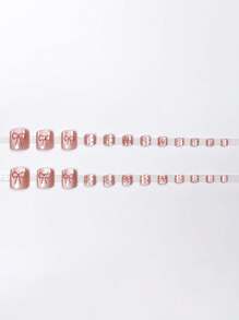 24 miếng dán móng tay vuông ngắn, họa tiết chấm bi Pháp và nơ bướm mắt mèo, trang trí móng chân DIY ngọt ngào và tươi mới, phù hợp cho mọi dịp. - Nhiều màu - Xem 3