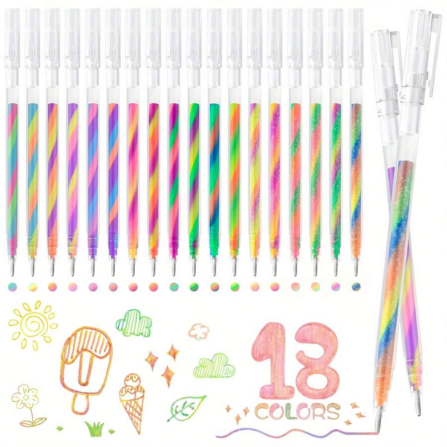 1.2mm Multicolor Gel Pen - Vibrant Spiral Write, Glitter, Pastel Colors, Mixed Ink Effects, Perfect For Hand Account, Greeting Card, Journaling, And Artistic Creations - Unique Writing Experience - Ideal For Students, Prizes,Back To School Gift - Multicolor - View 1