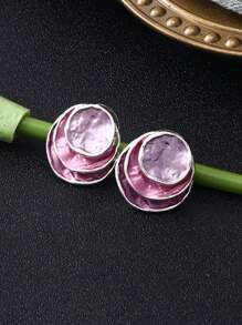 1 paire de boucles d'oreilles élégantes pour femmes, à plusieurs couches, de couleurs romantiques violet et rose. Mode pour un port quotidien, sorties, fêtes, cadeau pour la fête des mères