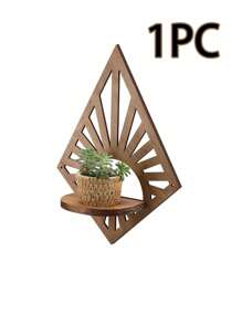1/2 Pcs Bohemian Brown Vintage Wall Mounted Shelves, Rustic Farmhouse Style Wooden Wall Mounted Diamond Hanging Candle Holder, Suitable For Nursery Bedroom Decor (Diamond) - Multicolor - View 10