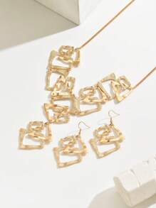 2pcs/Set Geometric Asymmetrical Triangle, Rectangle, Trapezoid Pendant Necklace And Earrings Set, Holiday Gift And Daily Wear