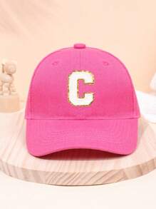 1pc Girl Letter 26 Printed Baseball Cap, Deep Pink, Sun-Protection, Suitable For School Activities And Holiday Gifts, Spring/Summer - Hot Pink - View 37
