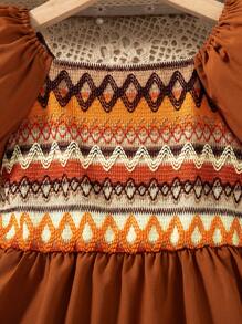 Váy chắp vá tay bồng phong cách Bohemian cho bé gái - màu nâu - Xem 5