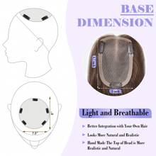 100%真人发片，女士专用，单丝顶，适合头发稀疏人群，8*12厘米顶，丝绸蕾丝底座，夹式接发 - 巧克力棕 - 查看 7